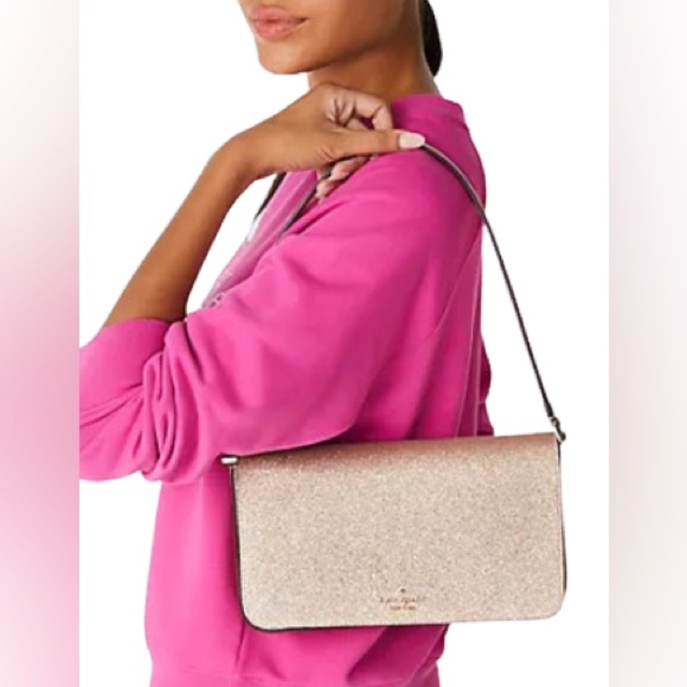 NWT Kate Spade New York Rose Gold Glitter Tinsel Flap Shoulder Crossbody Bag